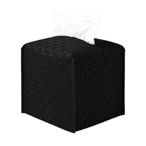 Housse boite à mouchoir carrée en cuir tressé noir