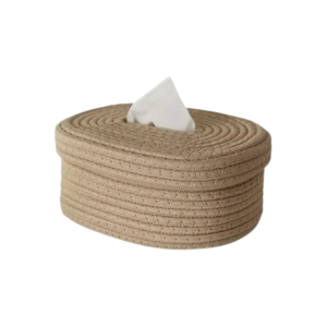 Boite à mouchoir en tissu beige tissé main